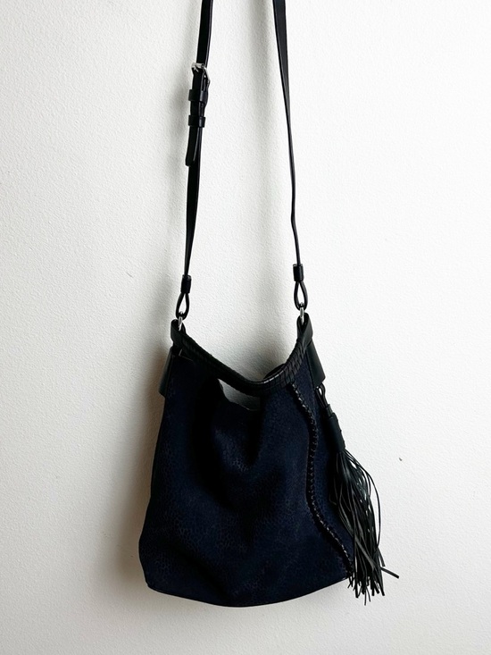 All Saints Handbags - ALL SAINTS Leather suede purse pearl mini hobo bag dark blue